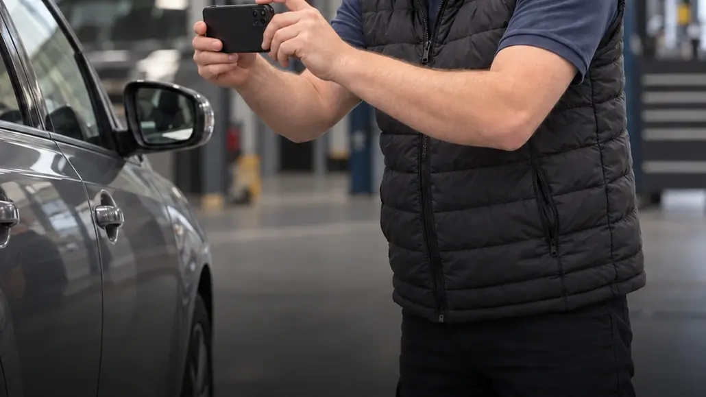 Een auto wordt gefotografeerd voor de occasionpresentatie