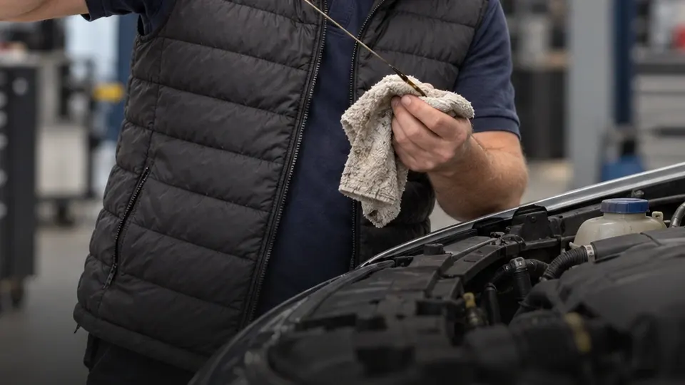 Oliepeil wordt gecontroleerd bij een motor